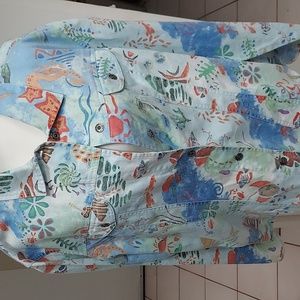Chico's Ocean Scen Jacket Sz 3 Med Wt. 6 Button down, Seam bottom . Classy look